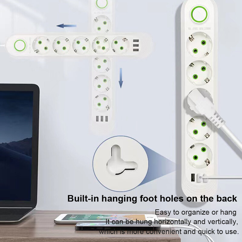 EU Plug AC Outlet rumah pintar, Multiprise kabel ekstensi soket listrik Filter jaringan dengan port USB pengisian cepat
