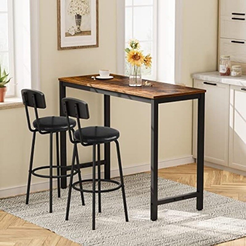 Zestaw 2 stołki barowe z oparciem, 28.5 Cal PU tapicerowane krzesła barowe śniadaniowe, z podnóżkiem, prosty montaż