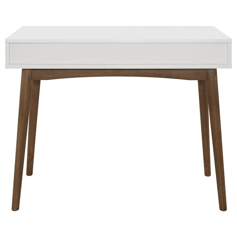 Stilvoller 1-Schubladen-Schreibtisch aus Weiß und Walnuss mit geräumigem Stauraum für Dekor und Organisation im Home Office oder Arbeits zimmer d