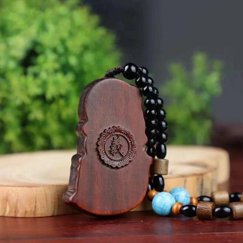 Natural Rhino Horn Rosewood God of Wealth GuanGong lord GuanYu 7.2*3.5*1.6 Handle Men's Carving Crafts Solid Wood Play Pendant