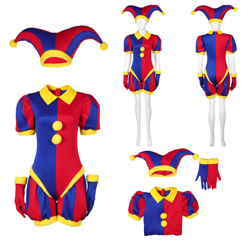 Amazing The Digital sirkus kostum Cosplay Pomni pakaian setelan Halloween wanita dewasa anak-anak baju topi Pomni
