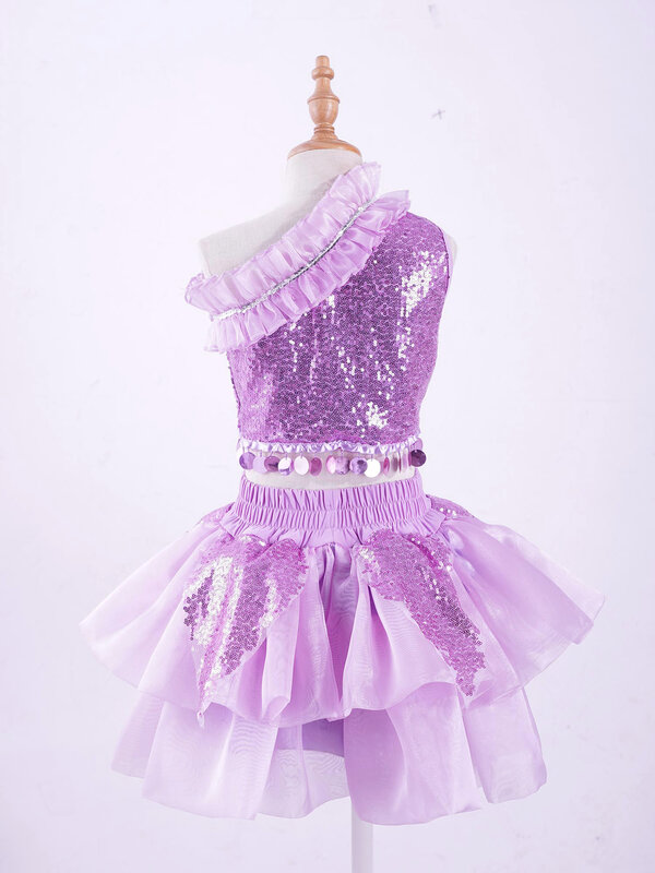 Детский танцевальный костюм для девочек, блестящие топы с юбкой-пачкой и манжетами