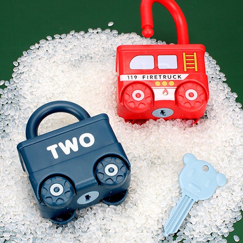 数字と車両の名前が付いた車のおもちゃ,1セット,色とりどりのロックとキー,早期学習玩具