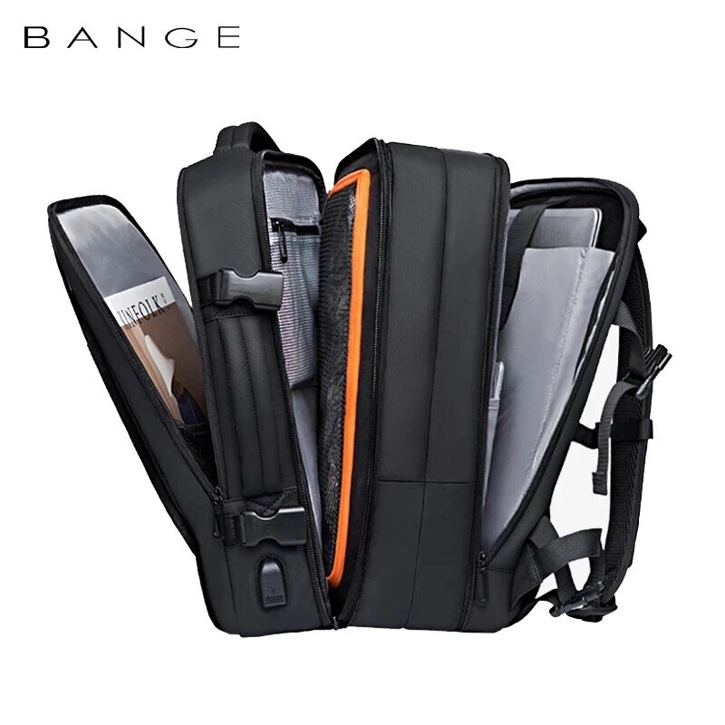 BANGE-mochila de viaje para hombre, morral de negocios expandible con USB, de gran capacidad, resistente al agua, para ordenador portátil, 17,3