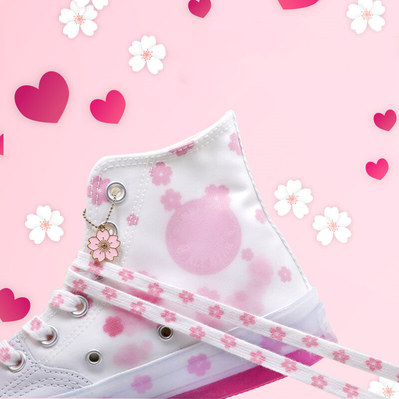 Original 21Style Cherry Tie Dye Printin Blossom Pink AF Tali Sepatu Perempuan Sneaker Bunga Wanita Renda Tali Sepatu Perempuan Putih