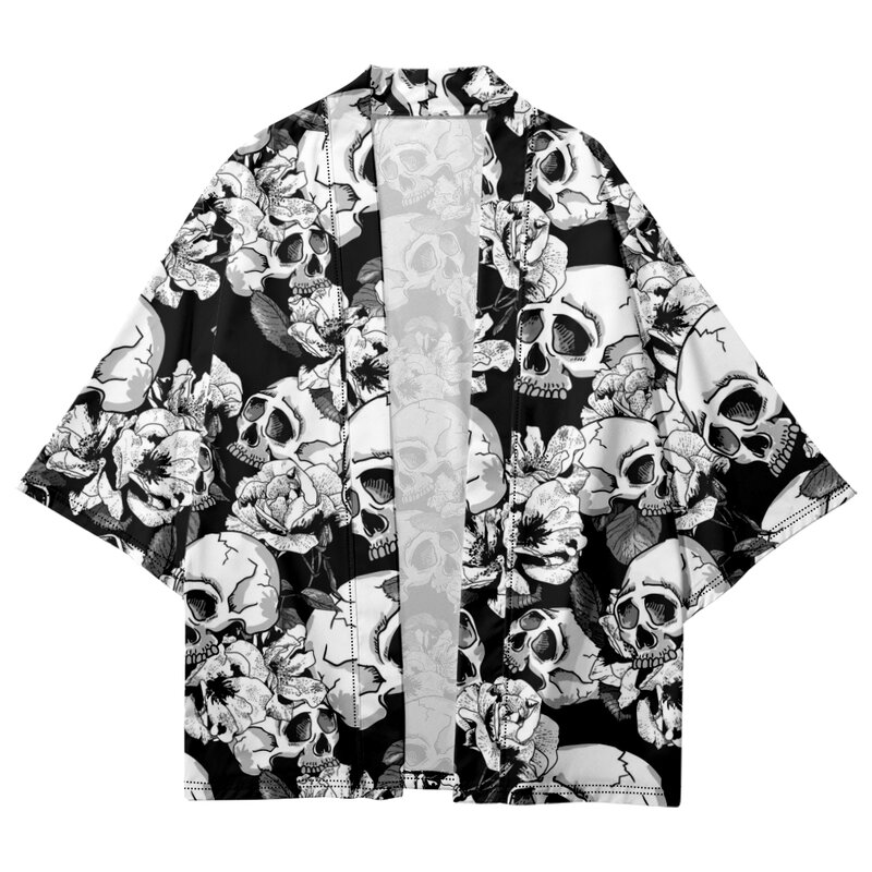 Kimono tradicional japonés para hombre y mujer, cárdigan con patrón de esqueleto, camisa de playa Cosplay, albornoces de verano, 2023