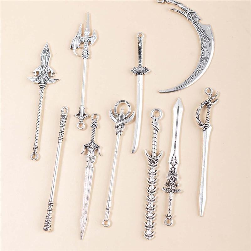10Pcs Key Chain Toy Action Figures Cosplay Toy Charms Retro Knight Sword