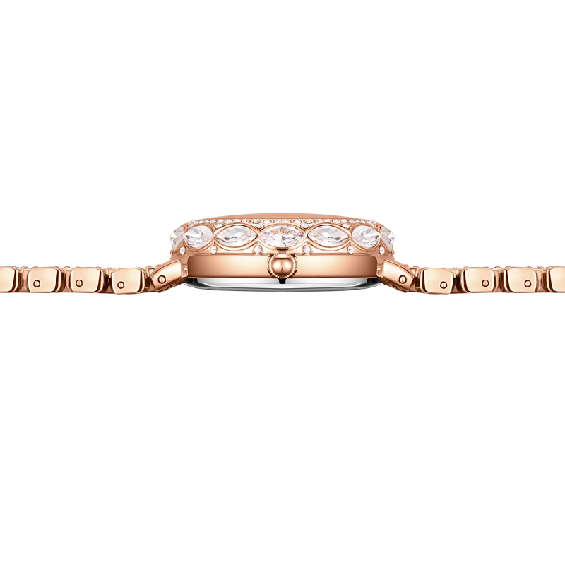 WIILAA jam tangan Stainless Steel wanita, warna emas mawar berlian imitasi merek unggulan jam tangan mewah untuk perempuan