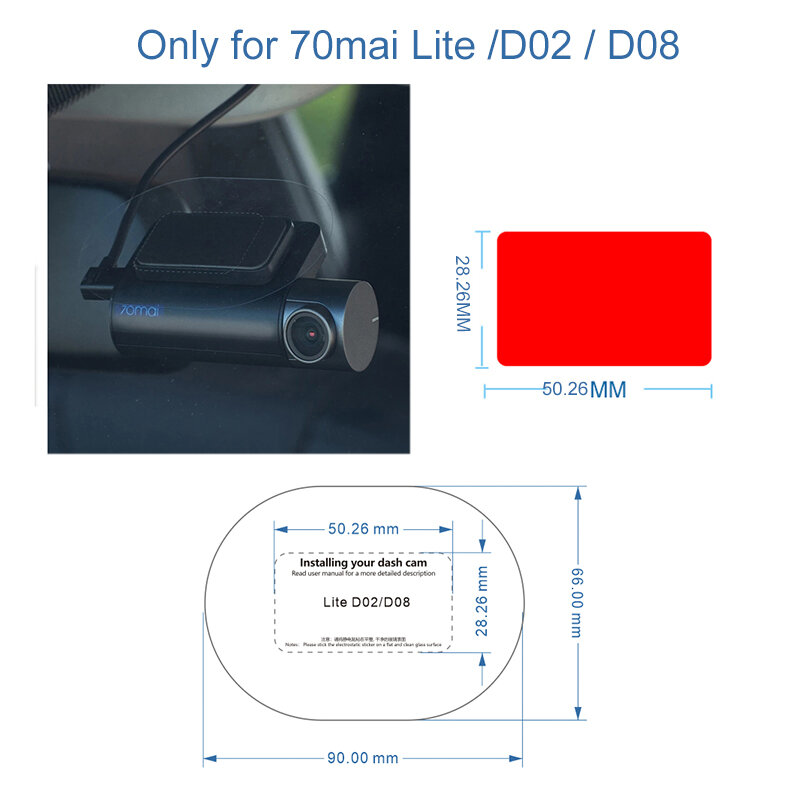 Per 70mai Dash Cam Lite D02 D05 D08 3M pellicola e adesivi statici, adatto per supporto per pellicola 70mai PRO D02 D08 3M