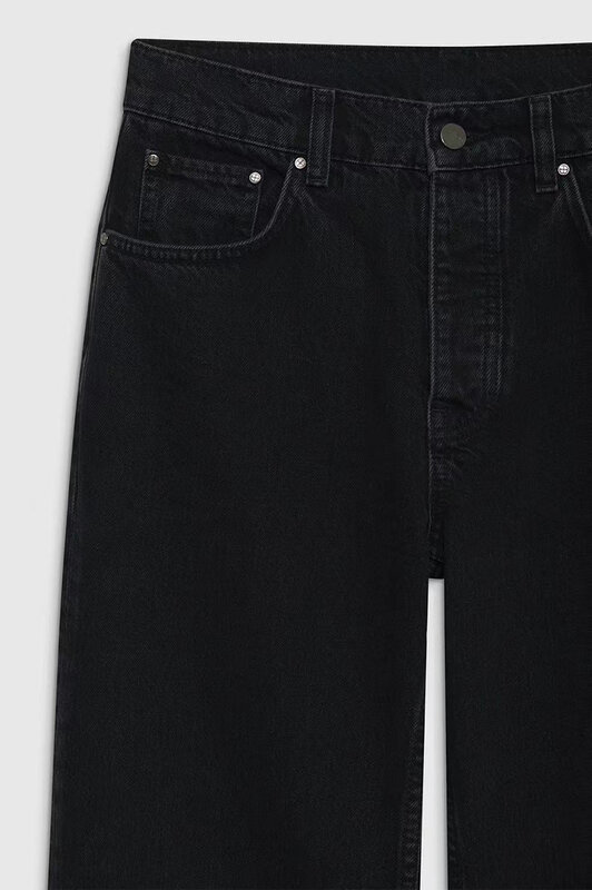 Jeans Moda Casual Feminina, Cintura Alta, Calça de Perna Larga Irregular