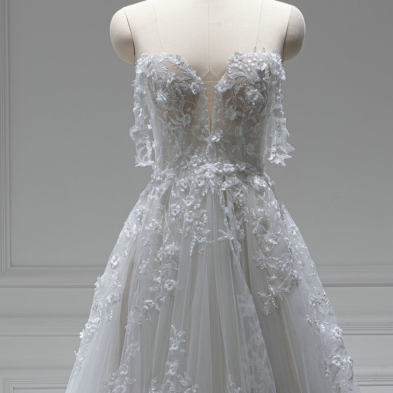 Gaun panjang wanita desain Populer Romantis untuk pernikahan gaun pernikahan tanpa tali A-line ritsleting kereta istana Suknia Xiang lubna QW01917