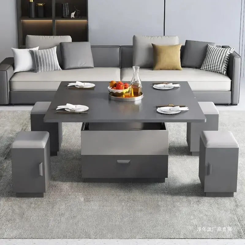 Grey small apartment living room dining table dual-purpose household integrated foldable multifunctional liftable coffee table