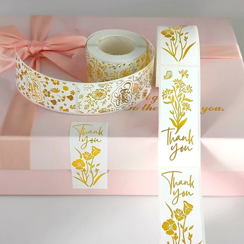 Retângulo folha de ouro adesivos, obrigado para o presente do pequeno negócio, rótulos de selo, decoração, envelope, 120pcs