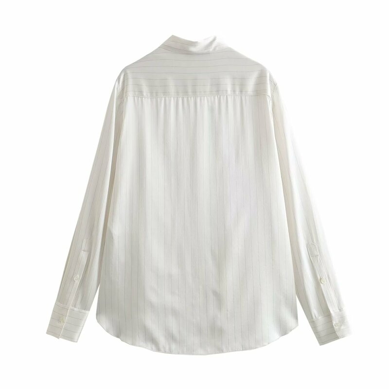 TAOP&ZA Women's 2024 Summer New Style Button Closed Asymmetric Hem Long Sleeve Cuff Lapel Striped Shirt 8902110