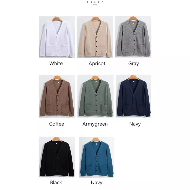 Cardigã de malha masculina, cardigã casual monocromático, moda coreana, roupas de algodão com gola v, novo, outono, 2024