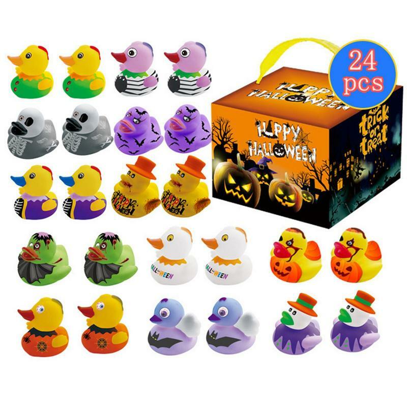 Mini patos de Halloween con sonido, caja de regalo, juguetes de agua, Calavera, pato, favores de fiesta de Halloween