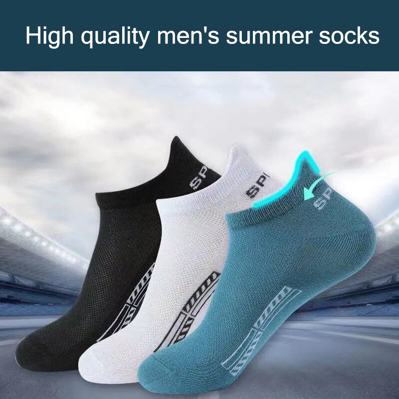Kaus kaki pergelangan kaki pria, 10 pasang kualitas tinggi kaus kaki olahraga katun bersirkulasi kaus kaki jala kasual atletik musim panas potongan tipis pendek ukuran 38-43