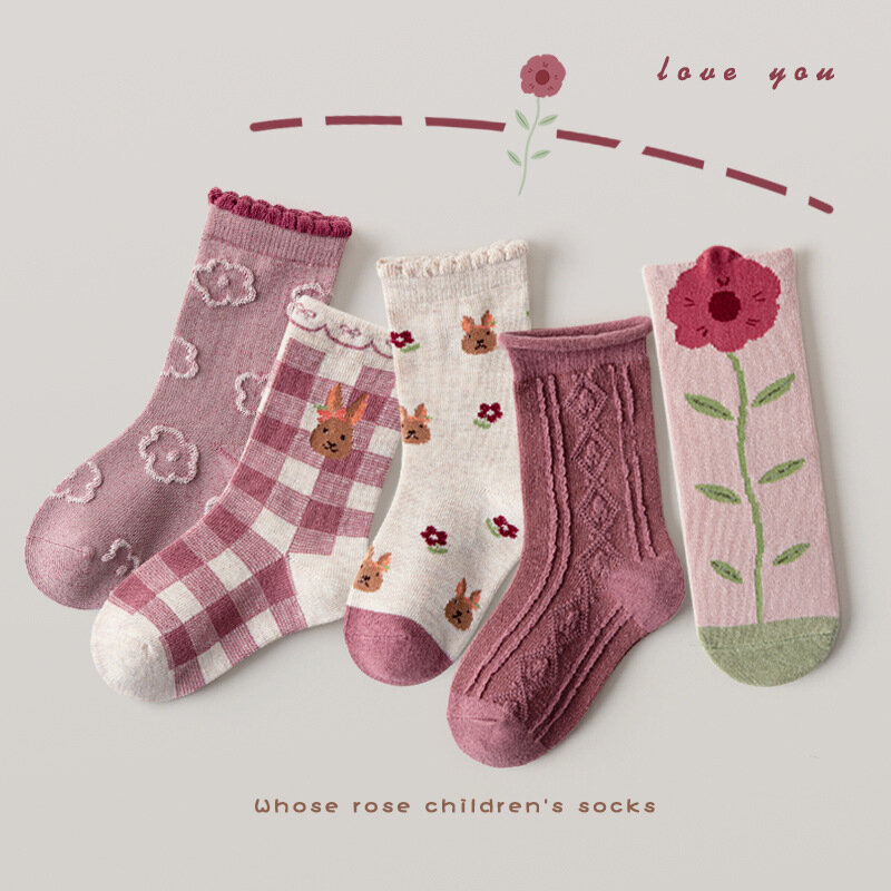 Girls 'Sweet Fancy Lace Socks, Cotton Sock, Bebê, Criança, Crianças, Crianças, Primavera, Outono, Inverno