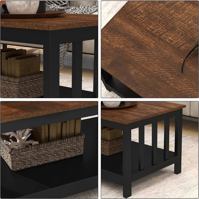 Bauernhaus Couch tisch schwarz Wohnzimmer Tisch mit Regal 40 Zoll Café Möbel
