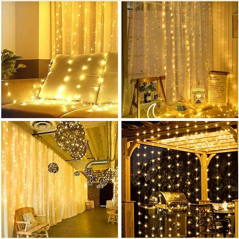 Tirai lampu LED, 3M dekorasi peri lampu 8 Mode untuk rumah taman, pesta Natal, Tahun Baru