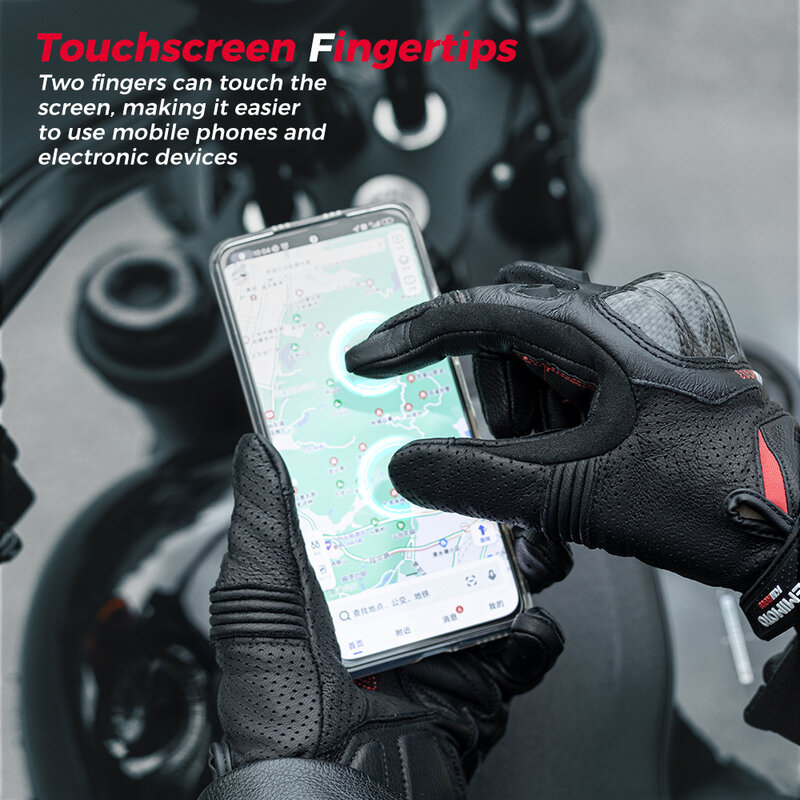 KEMIMOTO Leather Motorcycle Gloves CE Men's Retro Moto Gloves Touch Screen Carbon Protective Motorbike Breathable For Summer