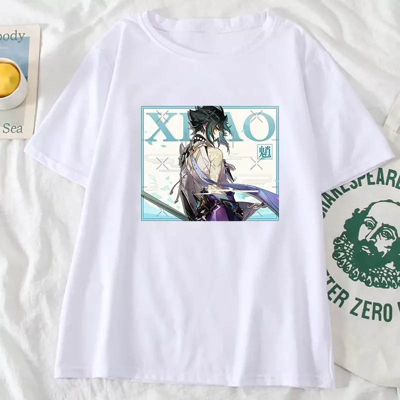 Nowa koszulka damska z nadrukiem z motywem Genshin w stylu ulicznym w stylu Kawaii Lumine Klee z grafiką na ubrania