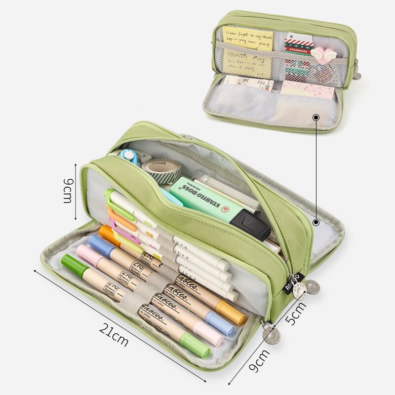 Grande Capacidade Canvas Pencil Case para crianças, papelaria saco de armazenamento, organizador para o presente do estudante, contraste caneta cor