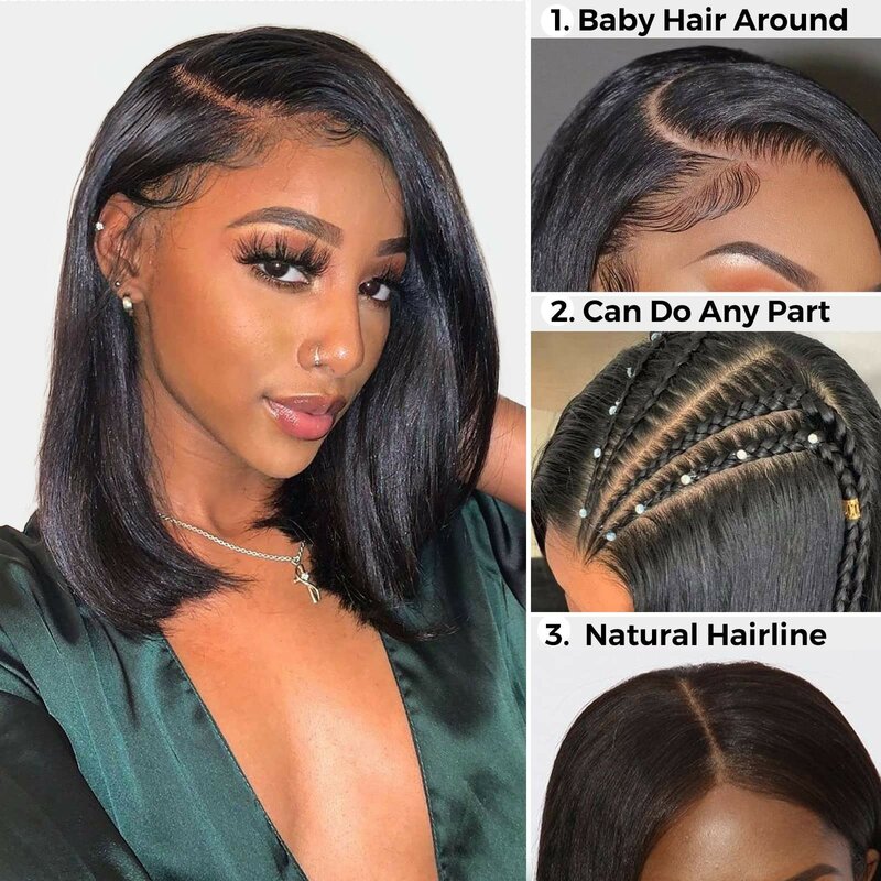 Парик прямой Боб, парики из человеческих волос на сетке спереди для черных женщин, HD прозрачный парик с застежкой 4x4, предварительно выщипанные человеческие волосы