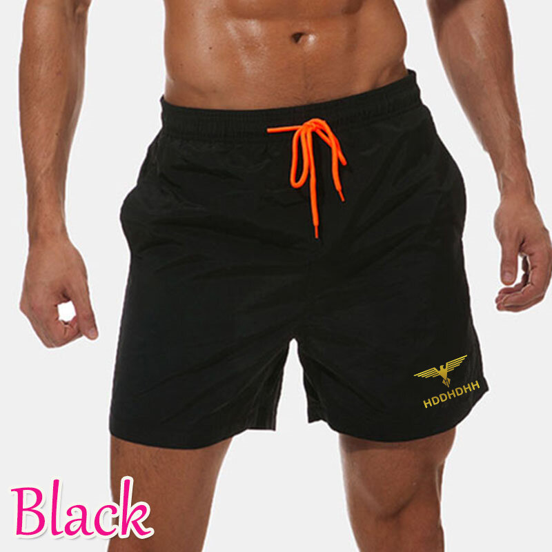 HDDHDHH Brand Printing New Men's Polyester Shorts Summer Breathable Solid Color Five Pants Fashion Beach Pants