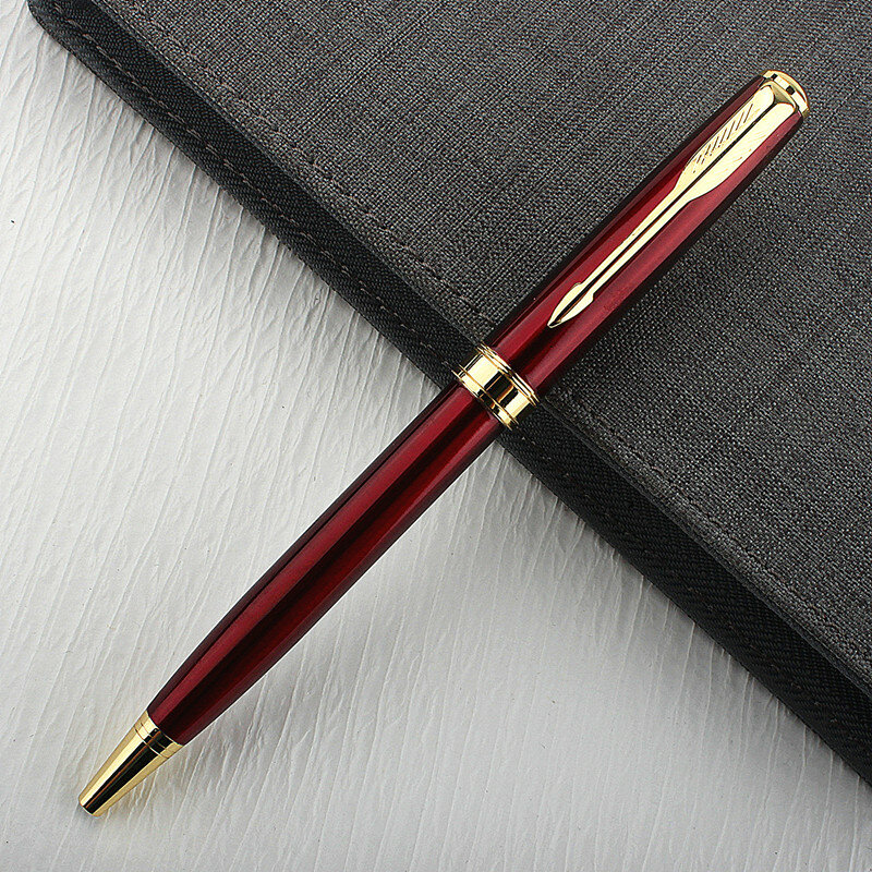 Luxury Metal Ballpoint Pen Stainless Steel Golden Trim Gift Writing Stationery Office School Supplies