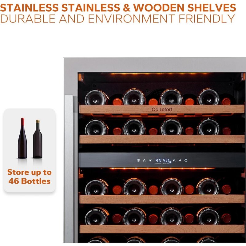 Refrigerador inteligente do vinho da zona dupla, refrigerador do vinho com toque moderno, baixo ruído, Digital 40 °-65 °F, 46 garrafa