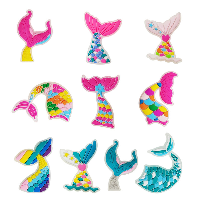 PVC Mermaid Tail Shoe Buckle, Encantos coloridos, Pulseiras, Pulseiras, Pulseira, Palha, Tamanho, Caneta, Kids Gift, Acessórios