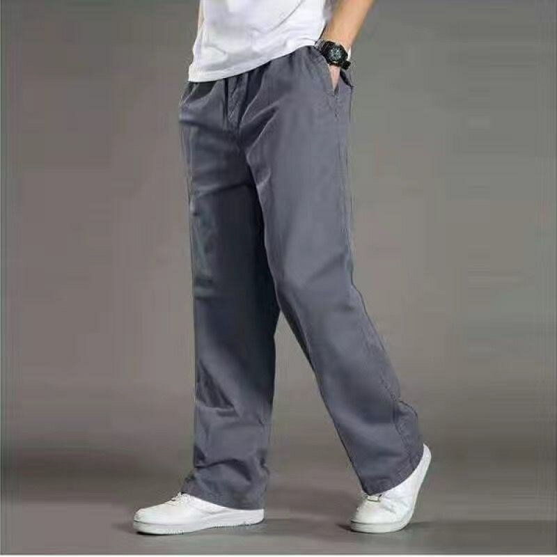 Celana panjang pria, Bawahan kasual kaki lurus ringan untuk kerja, katun longgar ukuran besar Plus 6XL, Musim Panas 2024