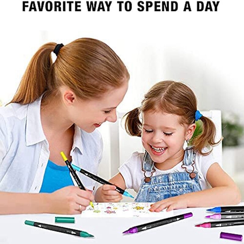 Penne da colorare 48 colori penne a doppio pennello pennarelli con punta in feltro pennarelli artistici disegno, pittura, calligrafia, libri da colorare