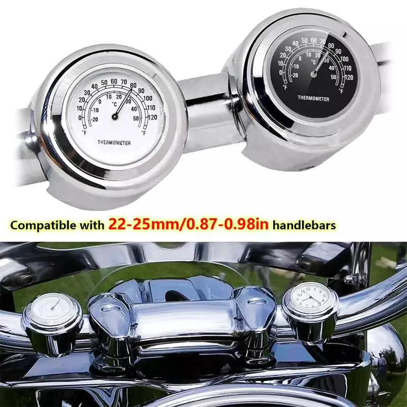 Montre de moto étanche, jauge de température Therye.com, accessoires de moto, horloge de guidon, style de moto, 22-25mm