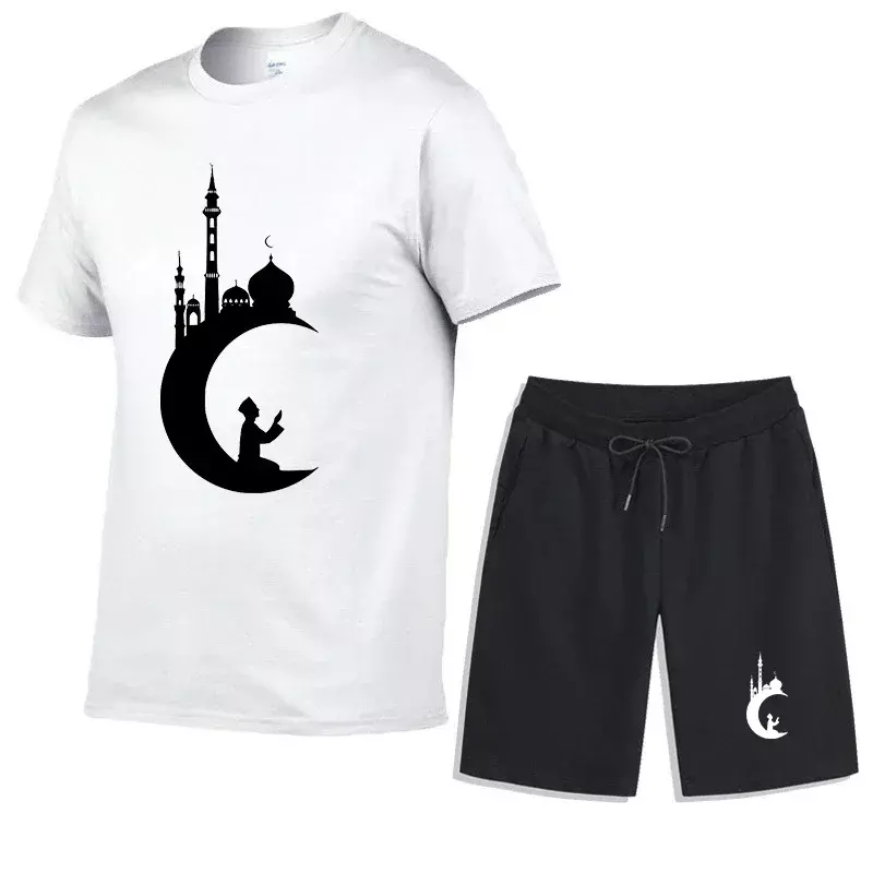 Sommer Herren muslimischen Stil Sportswear Anzug bequeme atmungsaktive Mode kurze Hosen Kurzarm T-Shirt Set Streetwear