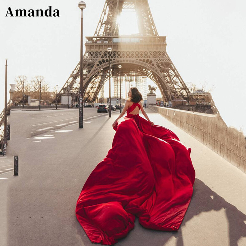 Amanda gaun malam merah anggur Halter seksi gaun Prom kereta panjang 2023 gaun pesta punggung terbuka seksi فساتين رvisc semi