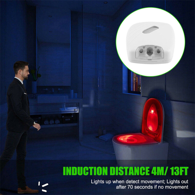 Luz nocturna de inodoro activada por movimiento, Sensor de movimiento PIR, luz LED nocturna, 2 colores cambiantes, luz nocturna de inodoro para Baño