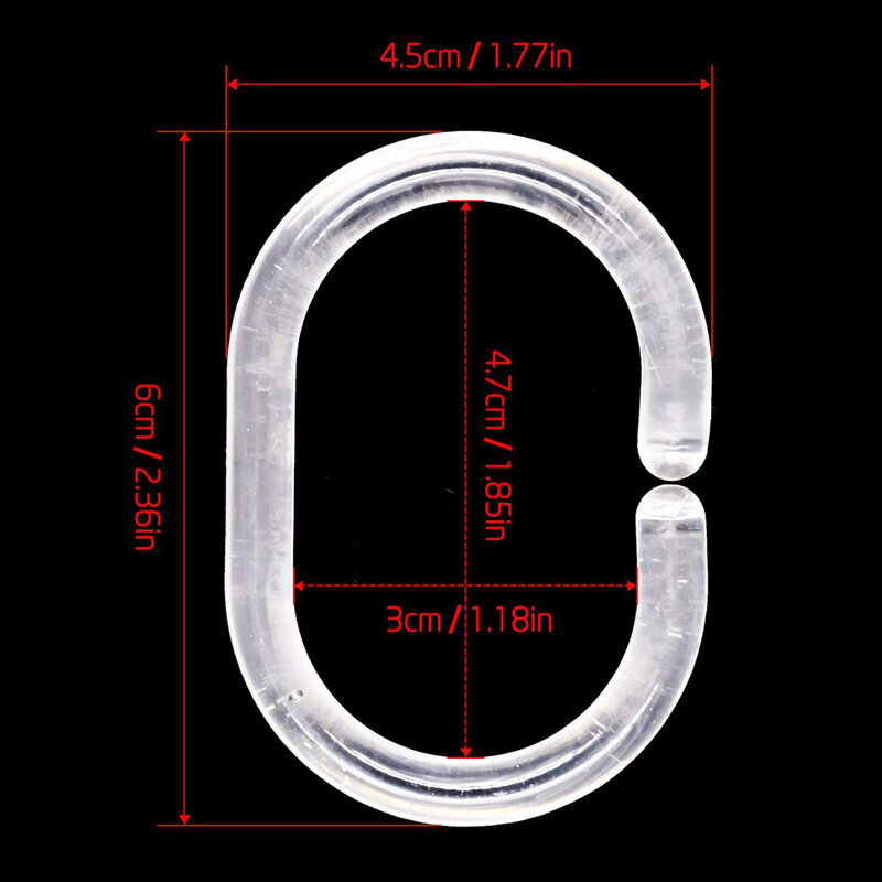 Accessori anelli per tende da doccia gancio singolo universale 24 pezzi 6X4cm palo in plastica per gancio ovale a forma di C per bagno