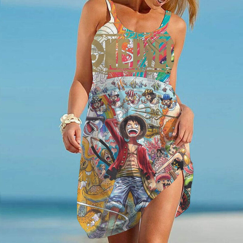 Einteiliges Damen kleid 3d Farbstoff gedruckt Mode ärmelloses Sommerkleid lässig sexy Kleid lose böhmischen Stil Kleid