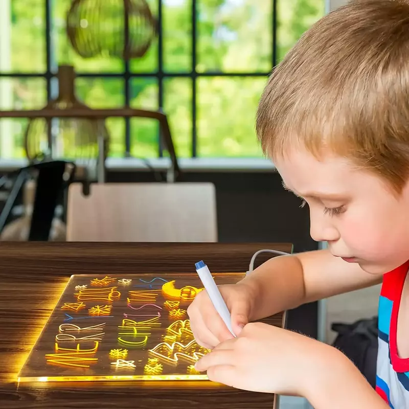 Tablero de dibujo luminoso LED acrílico para niños, juguete antiarañazos ajustable, tablero de mensajes de letras borrables, regalo de Navidad