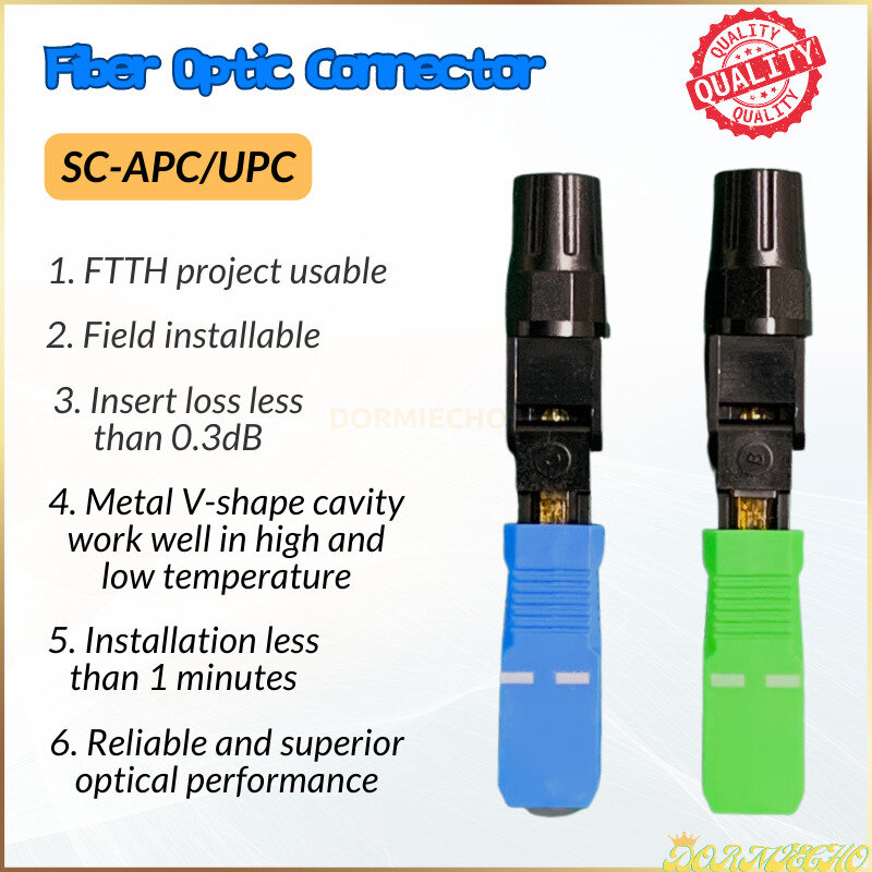 ขั้วต่อสายไฟเบอร์ออปติกแบบ SC-APC/SC-UPC เครื่องมือเชื่อมต่อแบบฝัง FTTH เครื่องมือเชื่อมต่อแบบเย็นชุดประกอบเร็ว55มม. จระเข้สีดำ SC