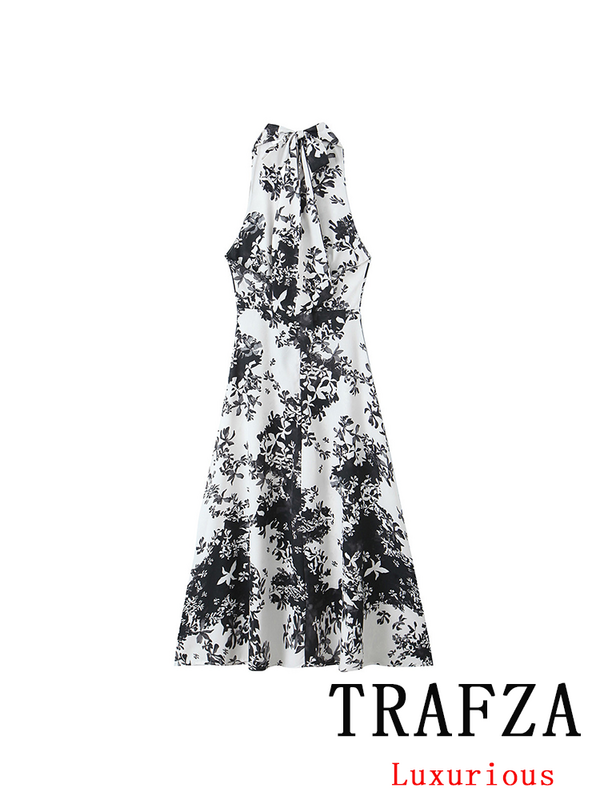 Trafza Vintage Casual Chic Print Frauen Kleid Halfter V-Ausschnitt Strand langes Kleid neue Mode Sommer Chic Boho Party weibliches Kleid