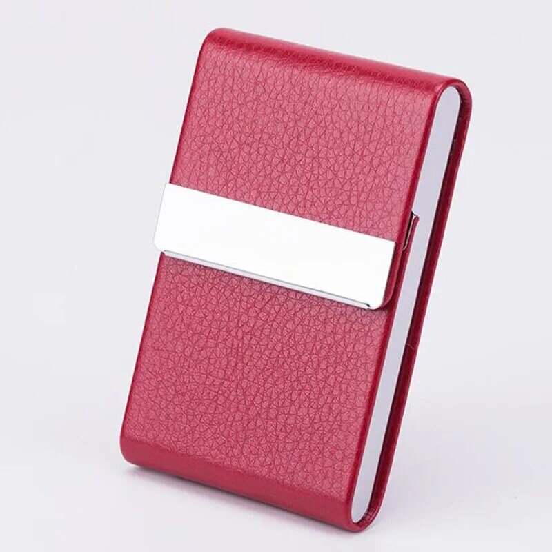 Fashion PU Leather Business Card Holder with Magnetic Buckle Slim Pocket Name Card Holder Stainless Steel Credit Card ID Case