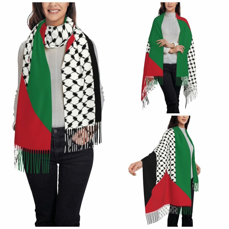 Chal largo con bandera de Palestina para mujer, bufanda suave con patrón de Keffiyeh, Hatta Kufiya, Invierno