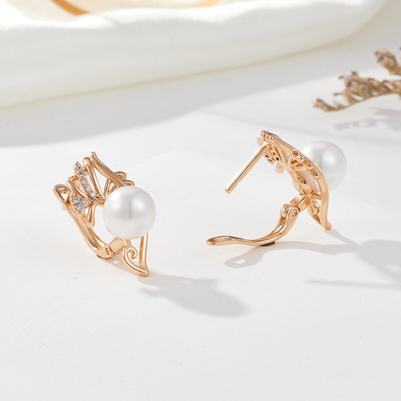 SYOUJYO orecchini pendenti di perle di lusso per le donne 585 gioielli per feste Color oro zircone naturale Micro impostazione della cera