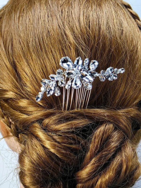 Crystal Bridal Wedding Hair Comb Silver Bridal Tiara Rhinestone Pearl Hair Ornament Bridesmaid Side Comb Female Hair Ornament (S