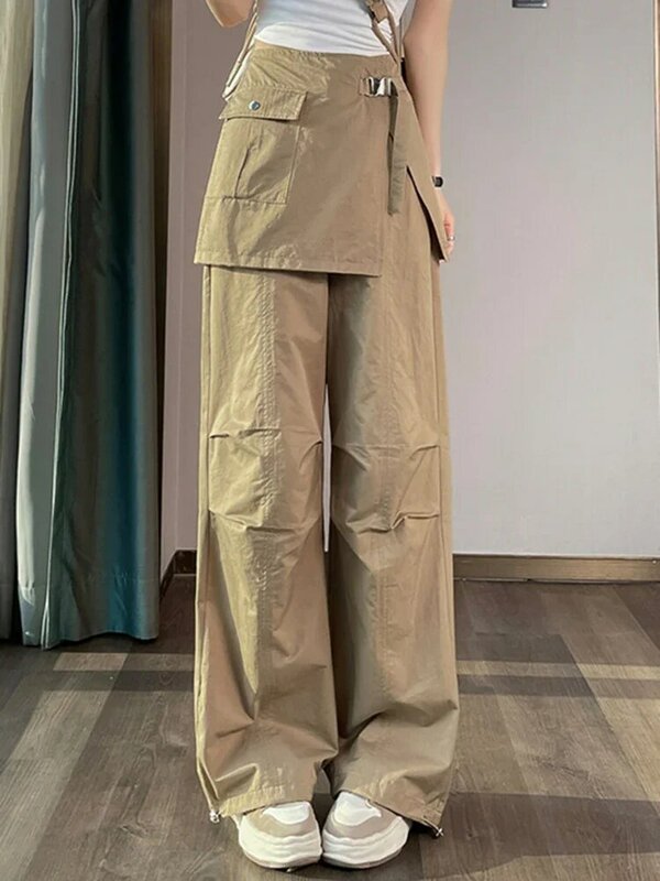 Celana olahraga wanita, celana Y2K XS-2XL warna polos sederhana pinggang tinggi Chic jalanan longgar kasual mode musim panas