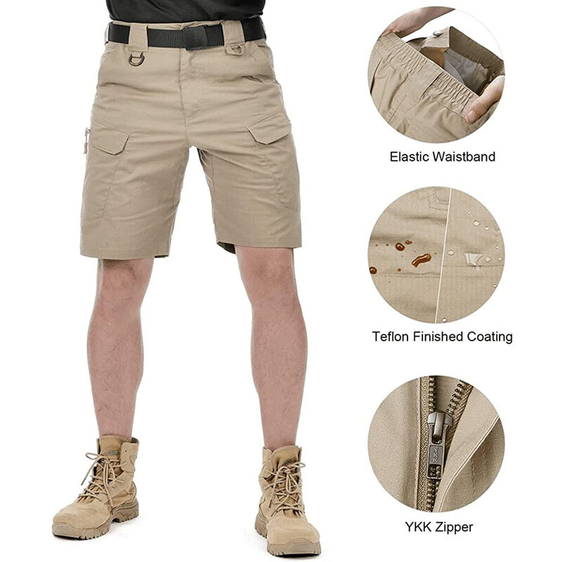 ผู้ชาย Urban ทหารยุทธวิธีกางเกงขาสั้นกลางแจ้งกันน้ำสวมใส่กางเกงขาสั้น Quick Dry Pocket Plus ขนาดกางเกงเดินป่า