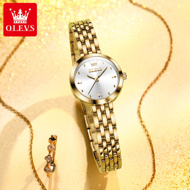 Часы OLEVS женские кварцевые, брендовые Роскошные водонепроницаемые Модные золотистые из нержавеющей стали